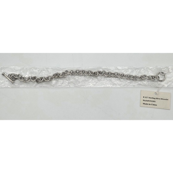 Sterling Silver Chain Link Charm Bracelet with toggle clasp New With Tags #0308 - Picture 1 of 3